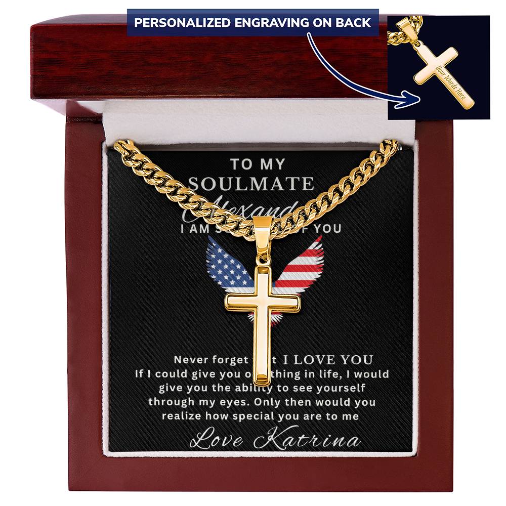 Personalized Gift for Husband Proud of You - Cuban Link Chain Necklace with Cross