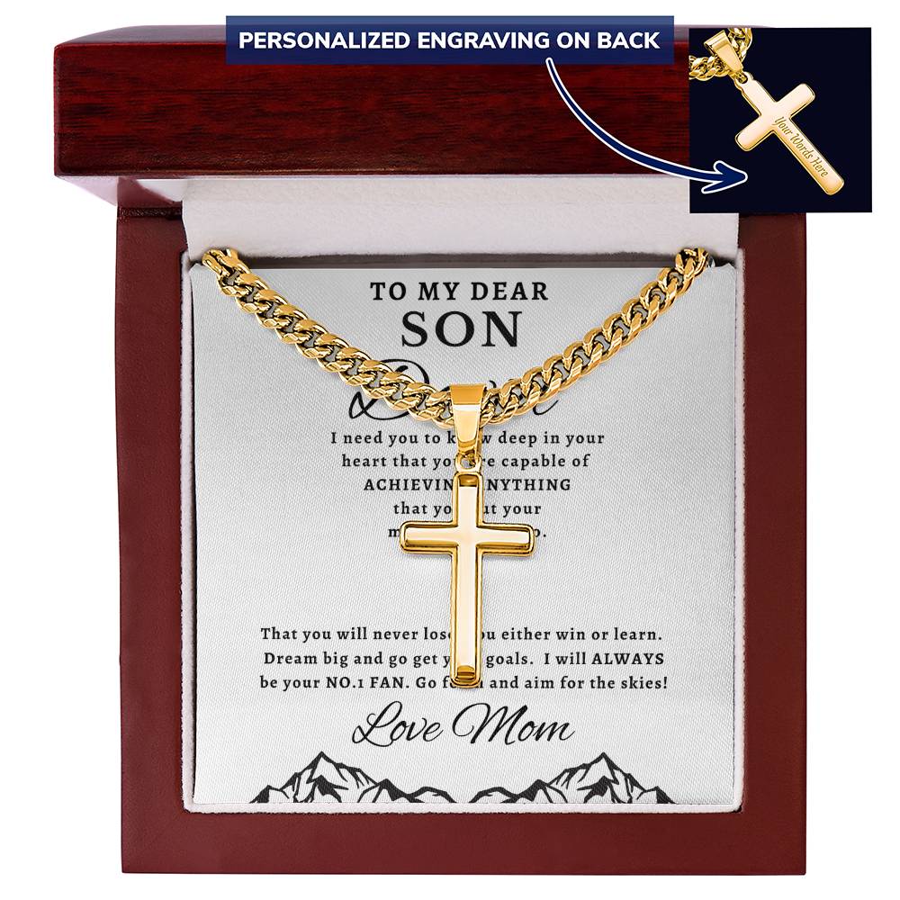 Personalized Gift for Son Capable of Achieving - Cuban Link Chain Necklace with Cross