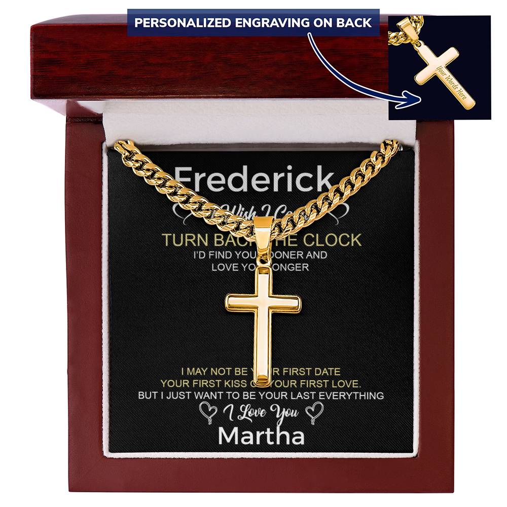 Personalized Gift for Husband Turn Back the Clock - Cuban Link Chain Necklace with Cross