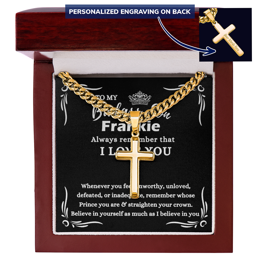 Personalized Gift for Badass Son - Cuban Link Chain Necklace with Cross