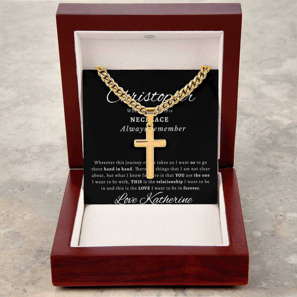 Personalized Gift for Husband Always Remember - Cuban Link Chain Necklace with Cross