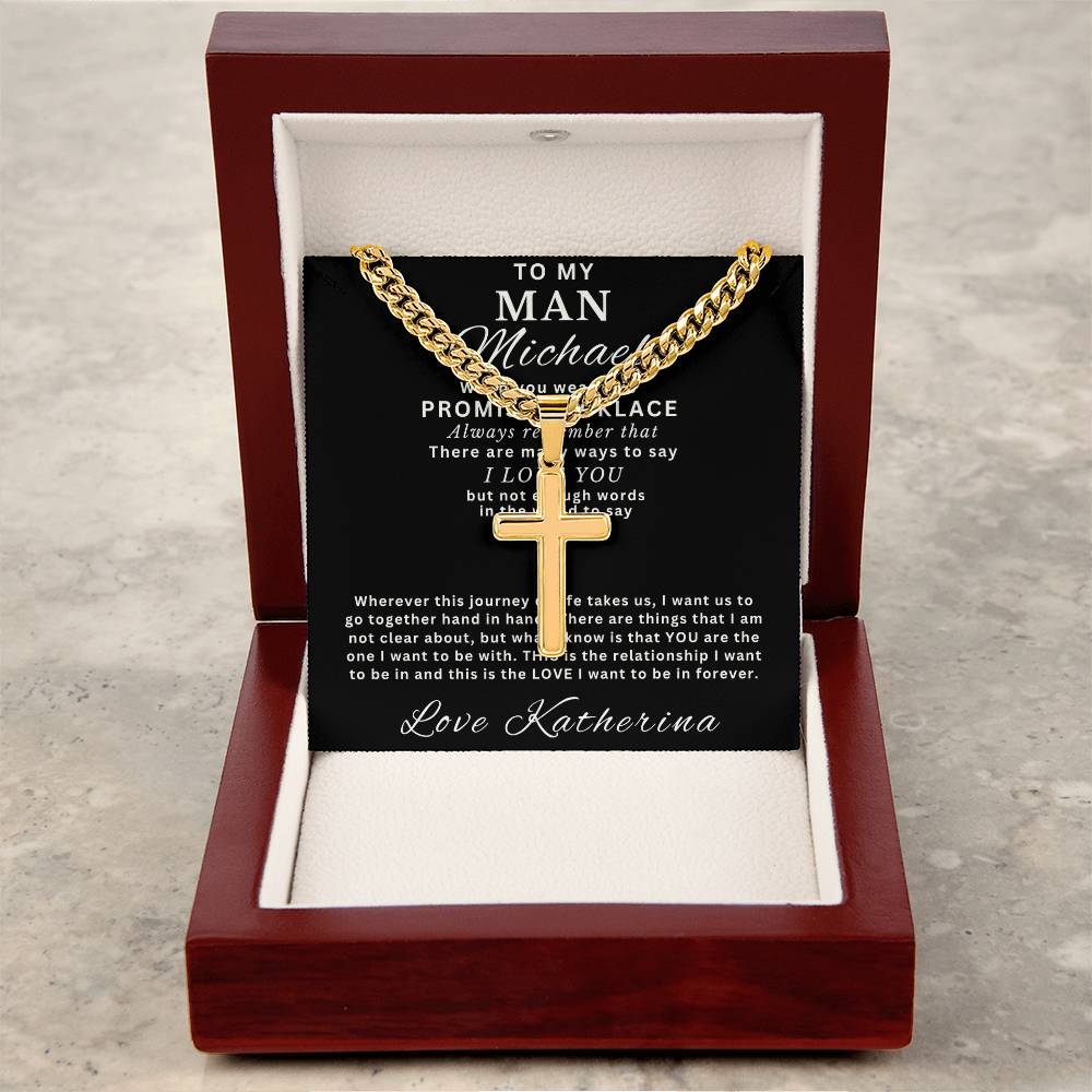 Personalized Gift for Husband Promise I Love You - Cuban Link Chain Necklace with Cross