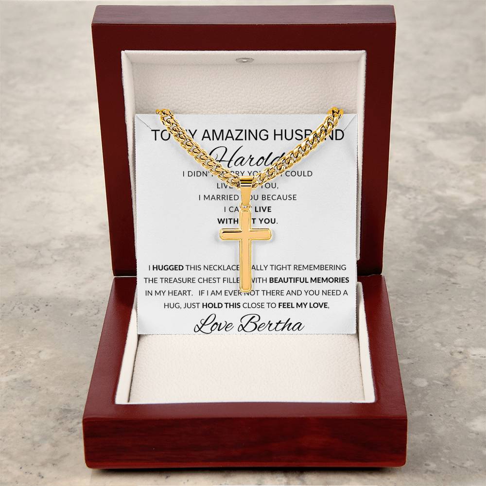 Personalized Promise Gift for Husband Can't Live Without You - Cuban Link Chain Necklace with Cross