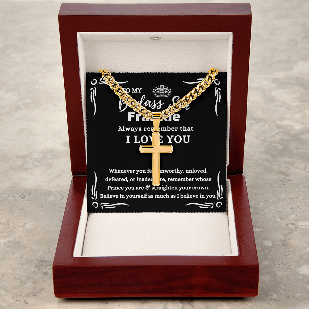 Personalized Gift for Badass Son - Cuban Link Chain Necklace with Cross