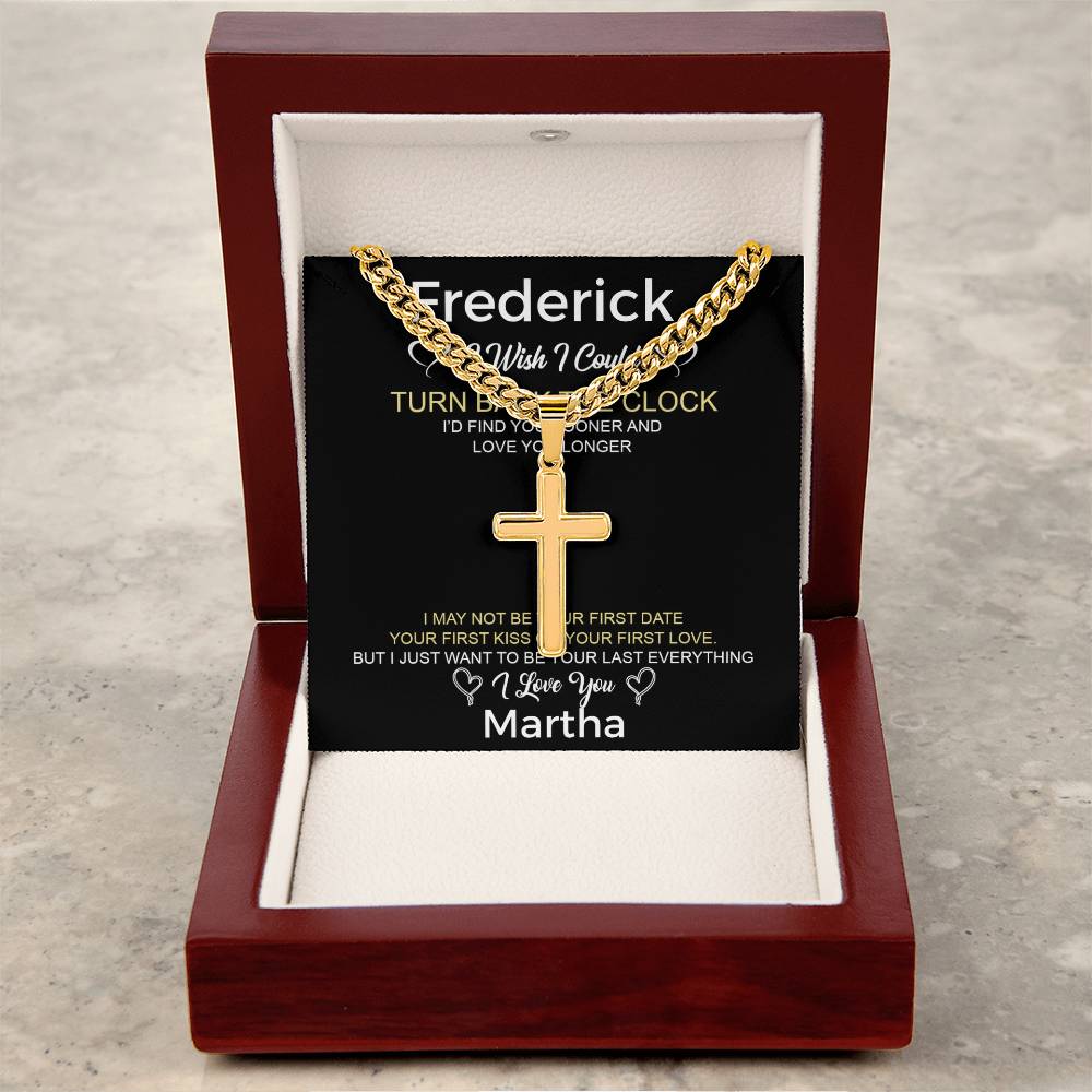 Personalized Gift for Husband Turn Back the Clock - Cuban Link Chain Necklace with Cross