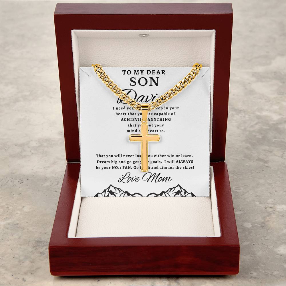 Personalized Gift for Son Capable of Achieving - Cuban Link Chain Necklace with Cross
