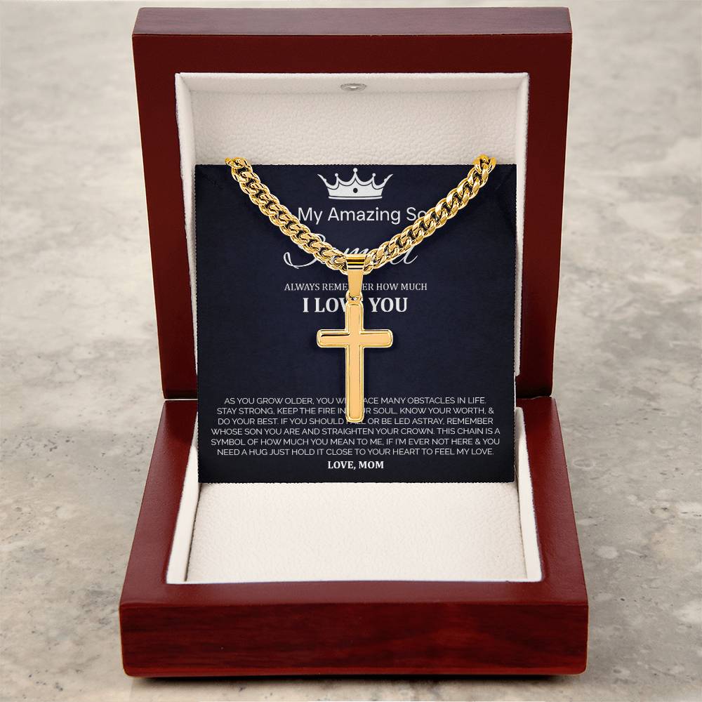 Personalized Gift for Son You Are an Amazing Son - Cuban Link Chain Necklace with Cross