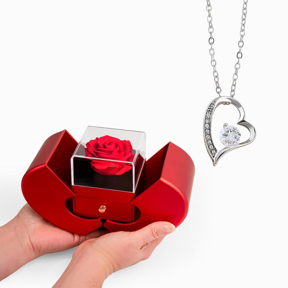Red Heart Rose Box With Forever Love Necklace