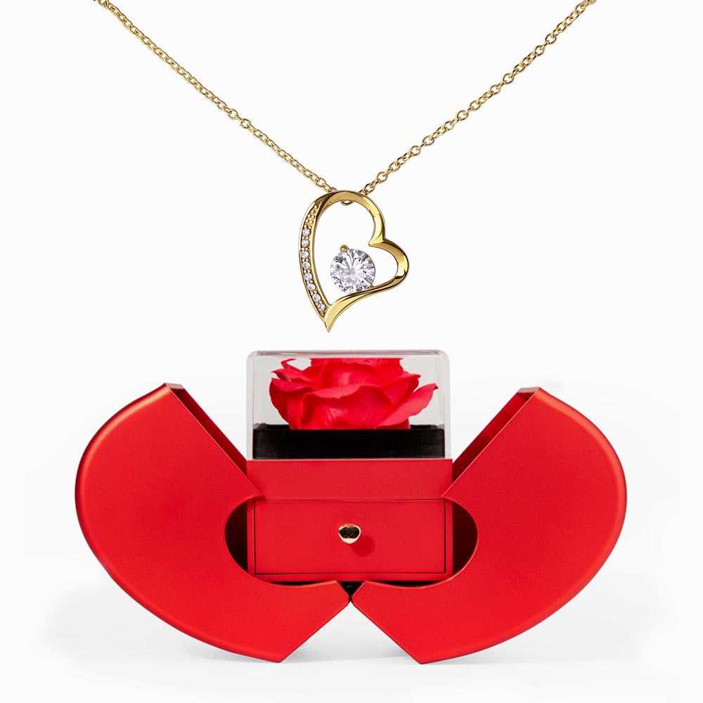 Red Heart Rose Box With Forever Love Necklace