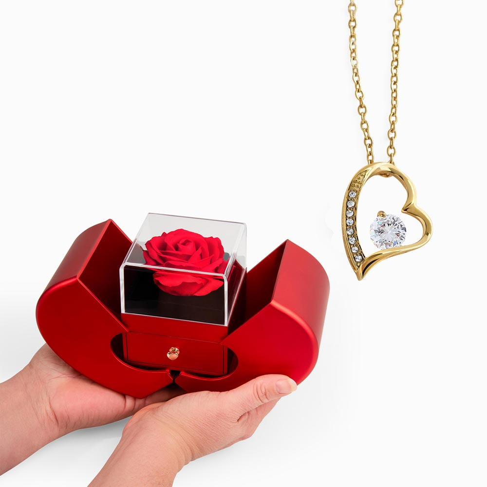 Red Heart Rose Box With Forever Love Necklace