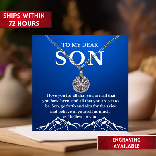 Personalized Compass Necklace For Son From Mom, Son Gifts From Mom, Son Birthday Gift, Graduation Gift, Gift For Son From Mom, Son Necklace