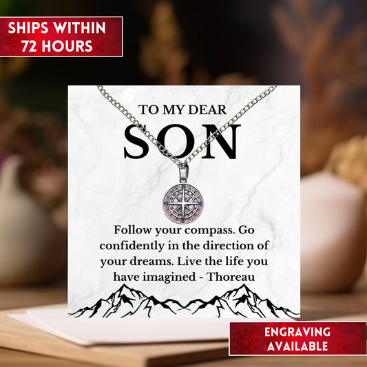 Personalized Compass Necklace For Son From Mom, Son Gift From Mom, Graduation Gift For Son, Birthday Gift For Son, Necklace For Son From Mom