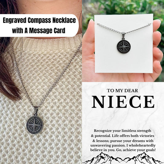 To My Niece Compass Necklace, Encouragement Gift, Birthday Gifts From Aunt, Mindfulness Gifts, Compass Gift, Wedding Gifts for Bride