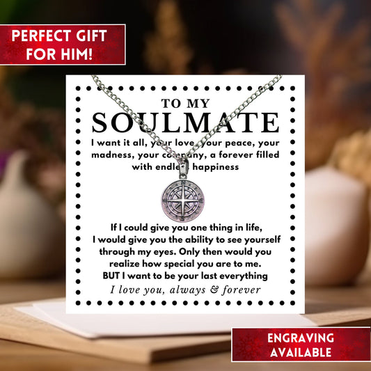 To My Soulmate Promise Necklace, Meaningful Gifts For Him, Custom Compass Necklace Birthday Gift For Boyfriend, Finance and Husband
