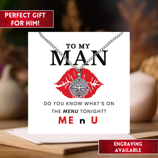 To My Man Necklace, Funny Valentines Day Gift, Romantic Gifts Ideas, Funny Gifts For Boyfriend, Engraved Compass Necklace Gifts For Him