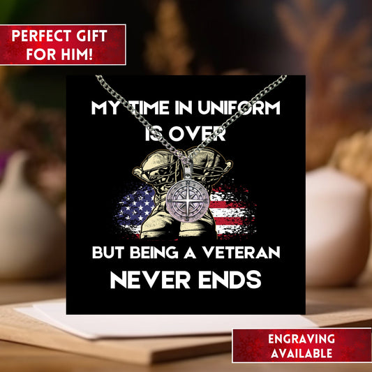 Personalized Veteran Gift, Sentimental USA Flag Engraved Compass Necklace, Long Distance Gift, Military Memorial Gift, Anniversary Gifts