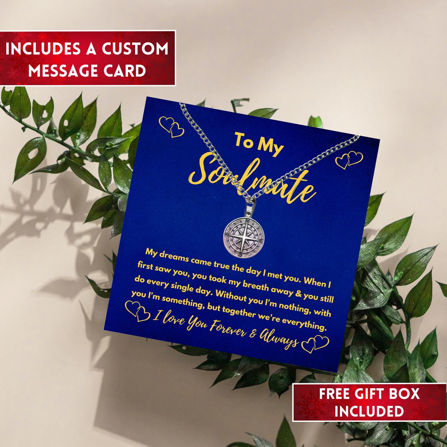 Sentimental To My Soulmate Necklace, Funny Valentines Day Gift For Her, Gift For Wife, Engraved Compass Necklace Gifts For Girlfriend