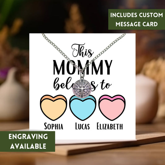 This Mom Belongs To Compass Necklace, Mothers Day Gift From Kids, Engraved Necklace For Women, Sentimental Gifts For Mom, Mom Gifts