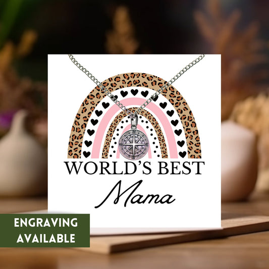 World’s Best Mama Compass Necklace, Rainbow World’s Best Nan Engraved Necklace, Personalized Mother’s Day Gift, Meaningful Gifts For Mom