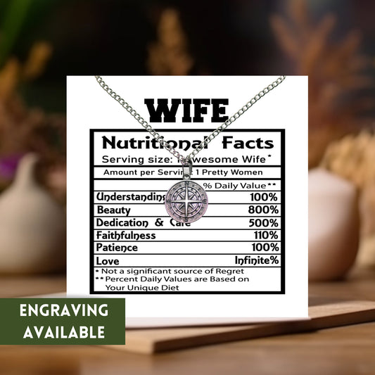 Wife Nutrition Facts Compass Necklace, Wife Appreciation Gift, Romantic Gifts For Wife, Gift From Husband, Anniversary Gift For Her