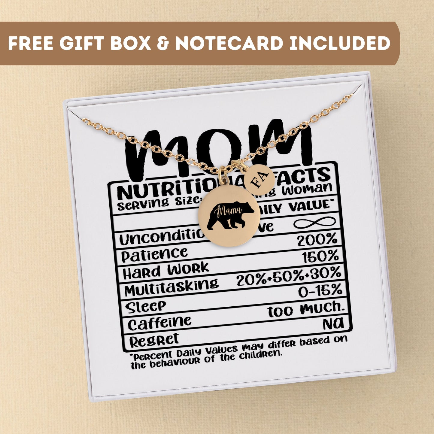 Personalized Necklace For Mama Gift, Mama Bear Necklace, Mama Bear Gift, Bear Pendant, Mom Gift, Mom Jewelry, Mom Nutritional Facts Jewelry