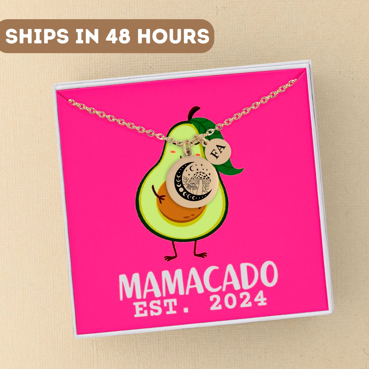 Personalized Necklace for Mom Gift, Mamacado Gift, Mushroom Mom Jewelry, Mom necklace with kids initials,  Funny Avocado Gift For Mother