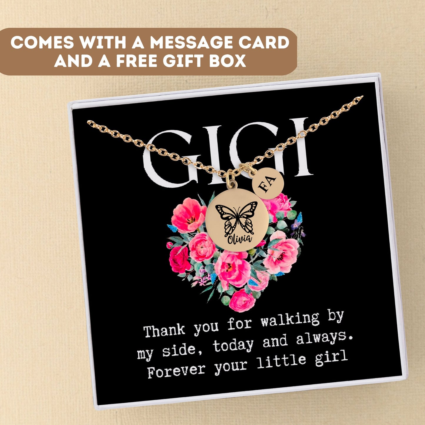 Personalized Necklace For Gigi Nana Grandma Grandmother Grammy Mom Mother Gram Nona, Mom Butterfly Necklace, Custom Butterfly Gifts For Mom