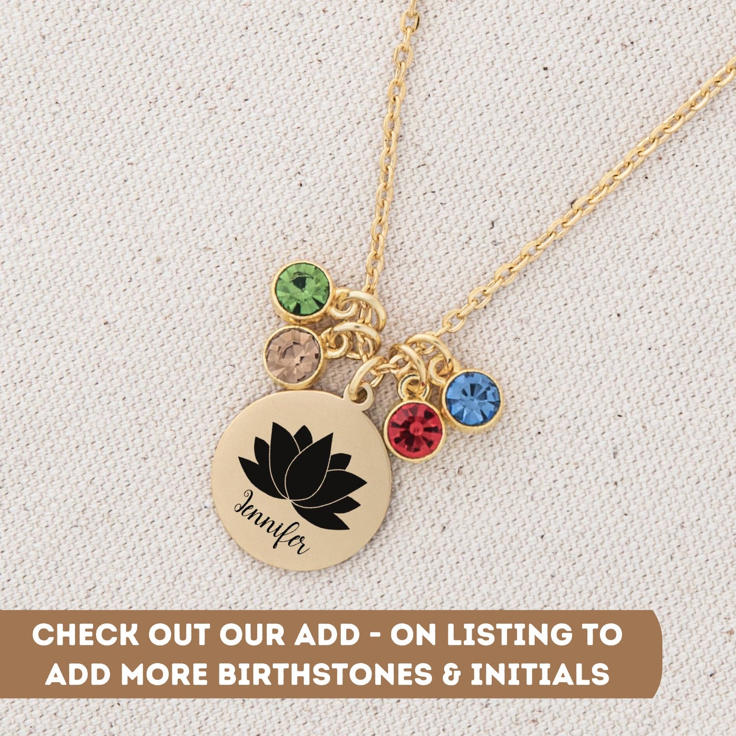 Personalized Necklace For Nana Grandma Grandmother Grammy Mom Mother Gram Nona, Lotus Charm, Lotus Flower Pendant, Lotus Flower Necklace