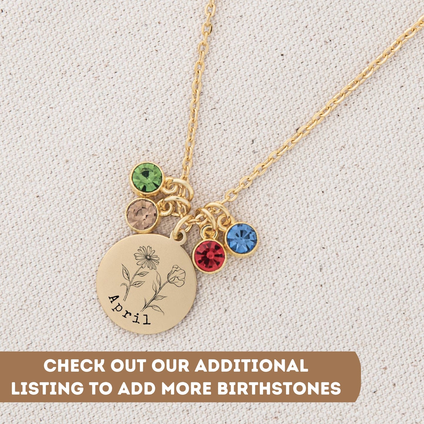 Personalized Birthflower Necklace For Mom, Gratitude Gift, Birthflower Pendant, Birth Flower Charm, Birth Flower Necklace With Birthstone