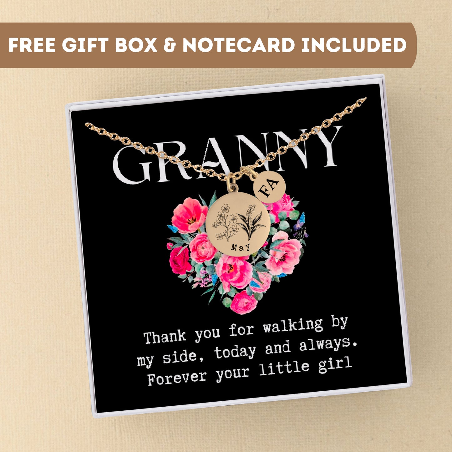 Personalized Birthflower Necklace For Granny Nana Grandmother Gigi, Birth Flower Necklace, Birth Flower Jewelry For Mom, Birth Flower Gift