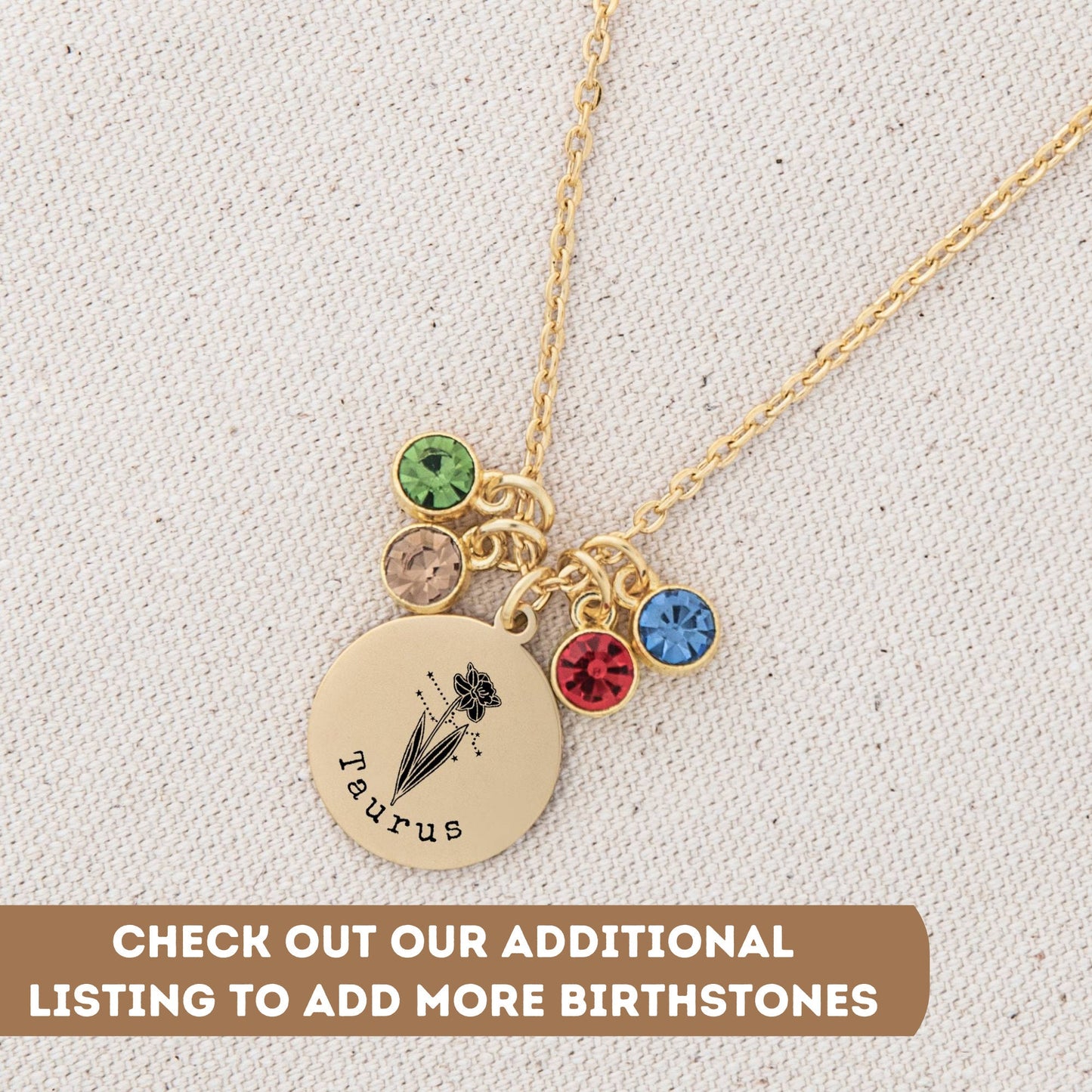 Personalized Birthflower Necklace For Mom, Birth Flower Charm Gold Filled, Zodiac Flowers Necklace, Astrology Necklace, Constellation Charm