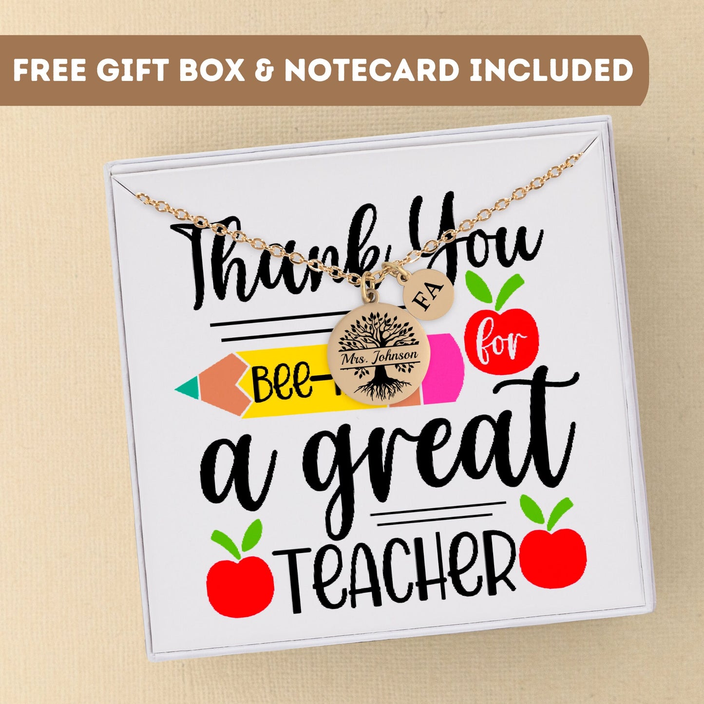 Personalized Bee Teacher Necklace, Bee Teacher Appreciation, Thank You Teacher Gift, Teacher Jewelry, Teacher Pendant, Cute Teacher Charm