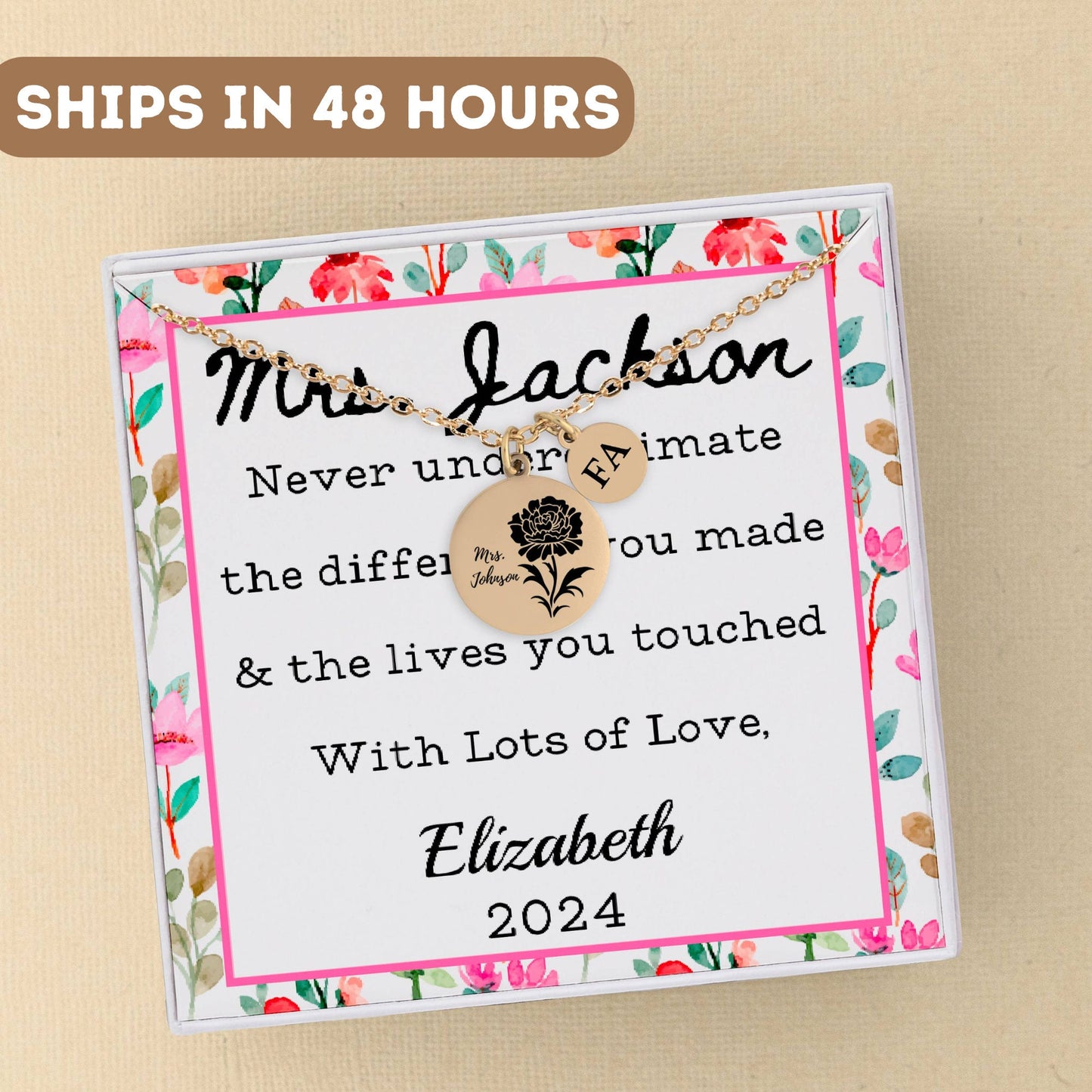 Personalized Teacher Necklace Gift, Gifts For Teacher, Teacher Appreciation Gift, Teacher Pendant, End Of Year Teacher Gift, Teacher Charm
