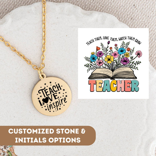 Personalized Teacher Necklace Gift, Thank You Teacher Necklace, Teacher Pendant, Teacher Appreciation Gift, Teacher Charm, Teacher Jewelry