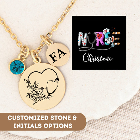 Personalized Nurse Necklace, Nurse Jewelry, Nurse Pendant, Nursing Graduation Gift, Nurse Week, Stethoscope Necklace, RN Gifts, Nurse Charm
