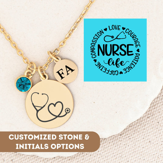 Registered Nurse Necklace, RN Graduation Gift, Nurse Gift, RN Necklace, Nurse Charm, Stethoscope Necklace, Nurse Pendant, Nurse Jewelry Gift