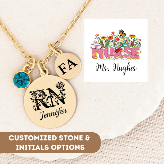 Personalized Registered Nurse Necklace, Nurse Gift, Nursing Student,  Nurse Graduation Necklace, Nurse Jewelry, Nurse Pendant, Nurse Charm