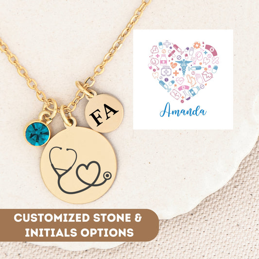 Personalized Nurse Necklace, Rn Gift, Nurse Jewelry, Nursing Graduation Gift, Stethoscope Necklace, Nurse Pendant, Nurse Charm, RN Necklace