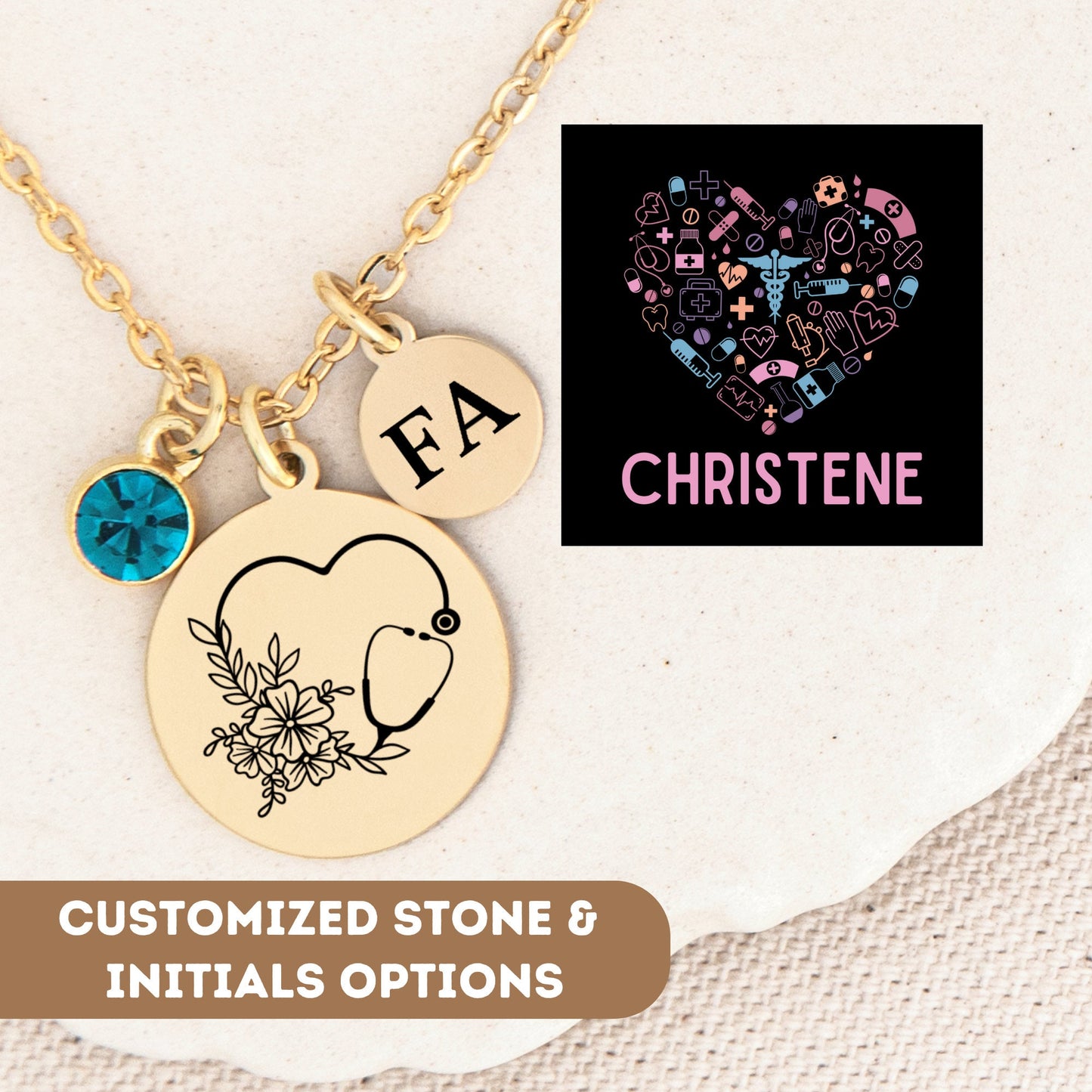 Personalized Nurse Necklace, Nurse Gift, Nursing Student, Nursing Graduation, Stethoscope Necklace, Nurse Pendant, Nurse Charm, RN Gift