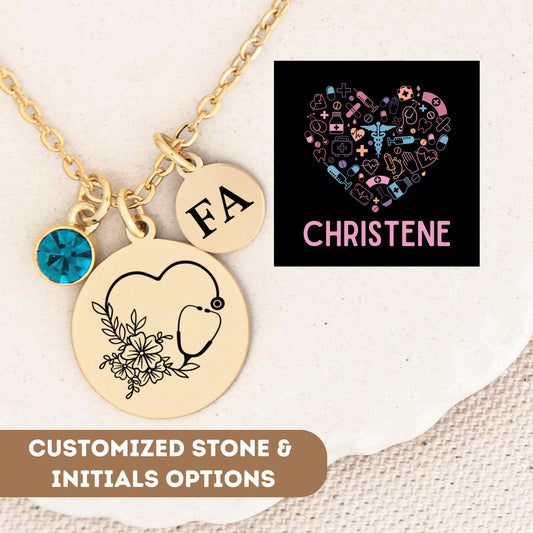 Personalized Nurse Necklace, Nurse Gift, Nursing Student, Nursing Graduation, Stethoscope Necklace, Nurse Pendant, Nurse Charm, RN Gift