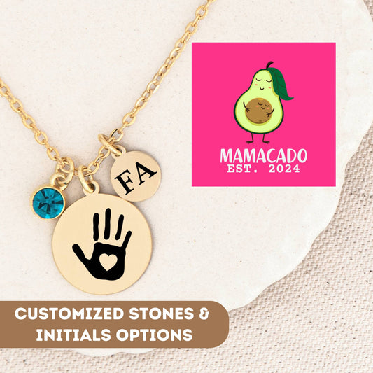Personalized Mamacado Hand Print Necklace For Mom, Baby Shower Pregnancy Gift, Custom Hand Necklace, Mom Handprint Gift, Hand Pendant Gift