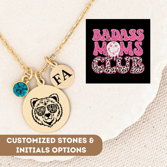 Personalized Necklace For Mom Gift, Badass Mom Gift, Mama Bear Jewelry, Mama Bear Necklace, Bear Pendant, Mother Daughter Bear, Mothers Gift