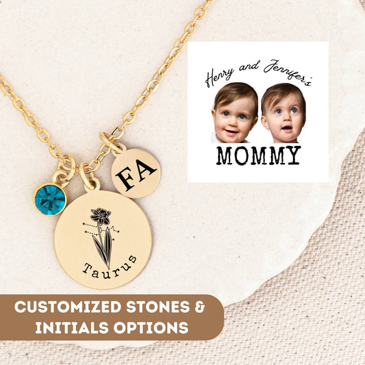 Personalized Birthflower Necklace For Mom, Zodiac Flower Necklace, Constellation Charm, Astrology Jewelry, Zodiac Sign Jewelry