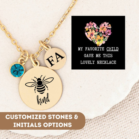 Personalized Bee Kind Necklace for Mom Gift, Funny My Favorite Child Gift, Mom jewelry, Mom gift, Mom necklace, Mom pendant, Mom Charm Gift