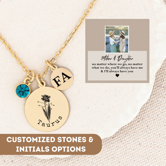 Mother and Daughter Photo Dainty Mom Necklace, Pisces Necklace, Zodiac Sign Astrology Necklace, Mother’s Day Gift Ideas, Coin Necklace