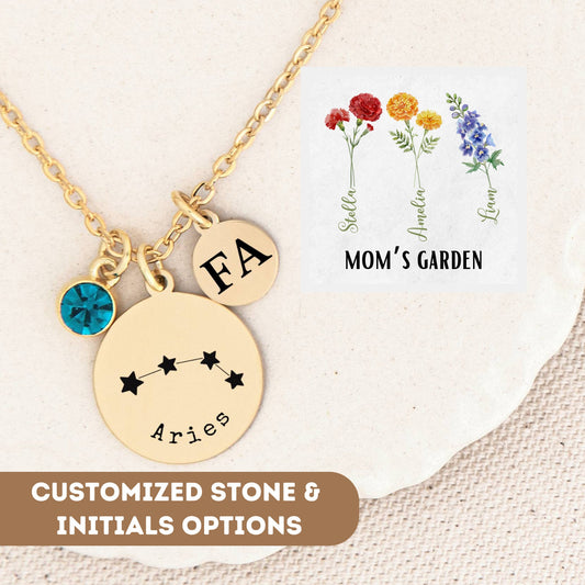 Personalized Mom Garden Necklace, Zodiac Star Necklace for Mom, Zodiac Sign Necklace, Star Constellation Gift, Mother jewelry, Mom necklace