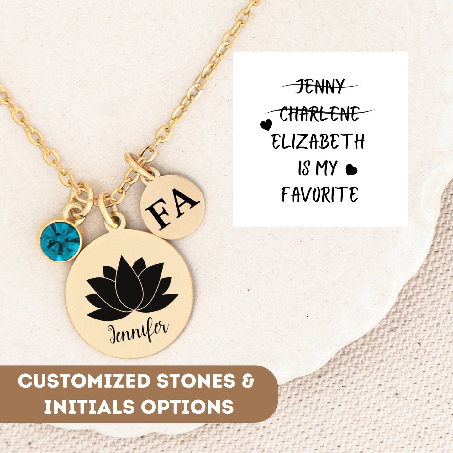 Personalized Necklace for Mom Gift, Lotus Flower Pendant, Lotus Flower Necklace, Mother jewelry, Funny Favorite Child Gift, Mother Charm