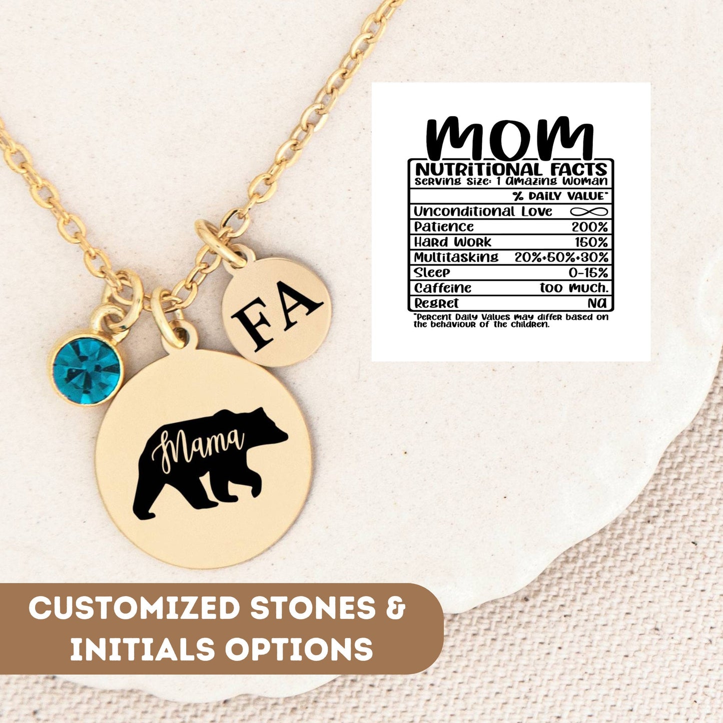 Personalized Necklace For Mama Gift, Mama Bear Necklace, Mama Bear Gift, Bear Pendant, Mom Gift, Mom Jewelry, Mom Nutritional Facts Jewelry