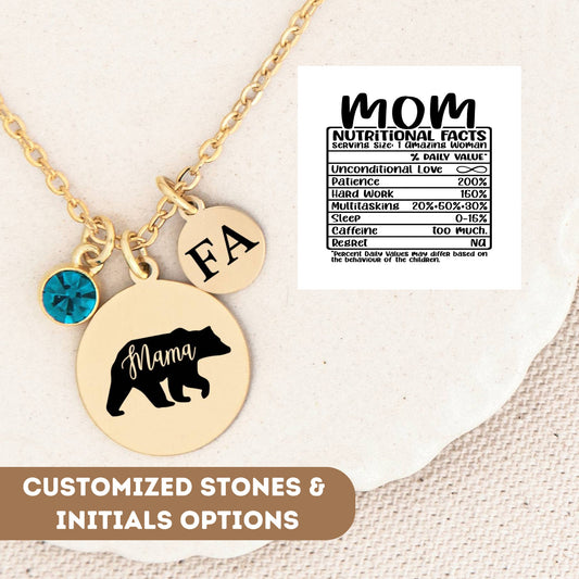 Personalized Necklace For Mama Gift, Mama Bear Necklace, Mama Bear Gift, Bear Pendant, Mom Gift, Mom Jewelry, Mom Nutritional Facts Jewelry