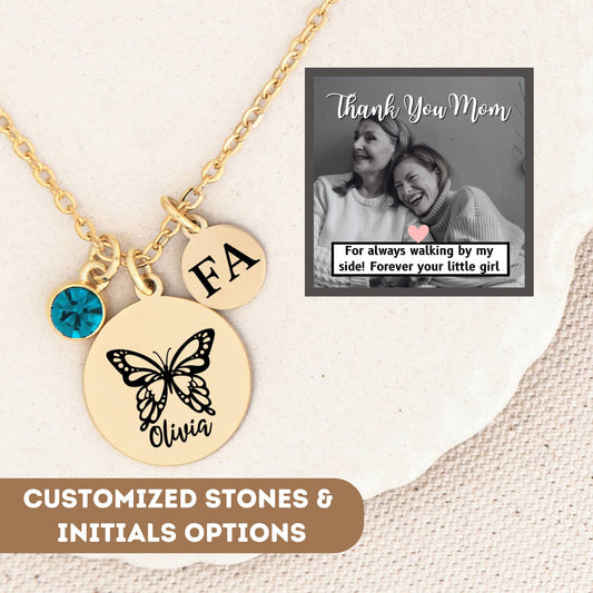 Personalized Butterfly Necklace For Mom, Mom Jewelry, Mom Gift, Mother Necklace Gold, Mom Butterfly Necklace, Custom Butterfly Gifts For Mom